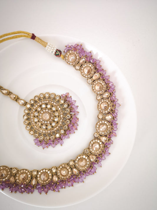 Bronze and Lavender Necklace Set with Earrings and Teeka