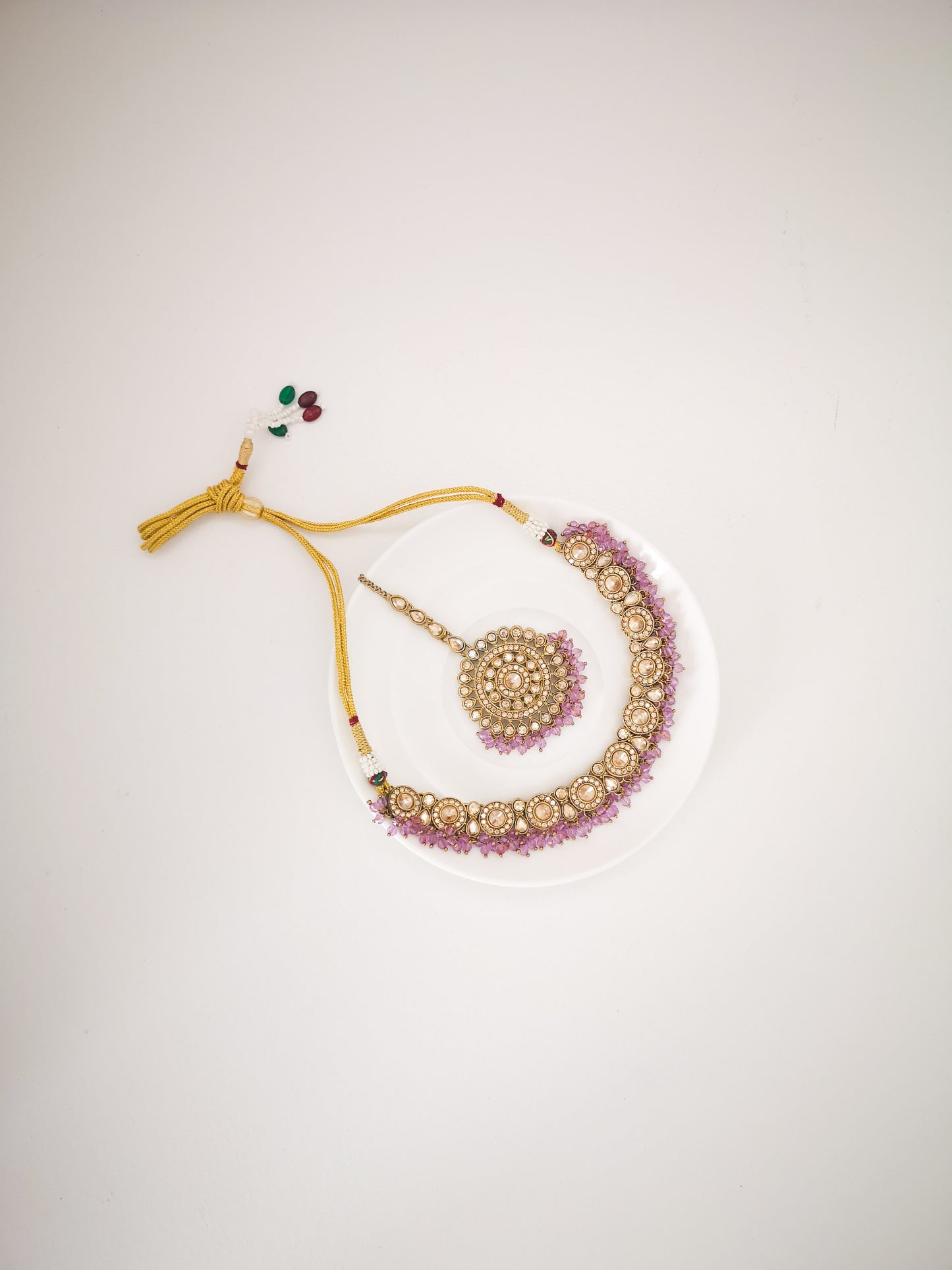 Bronze and Lavender Necklace Set with Earrings and Teeka