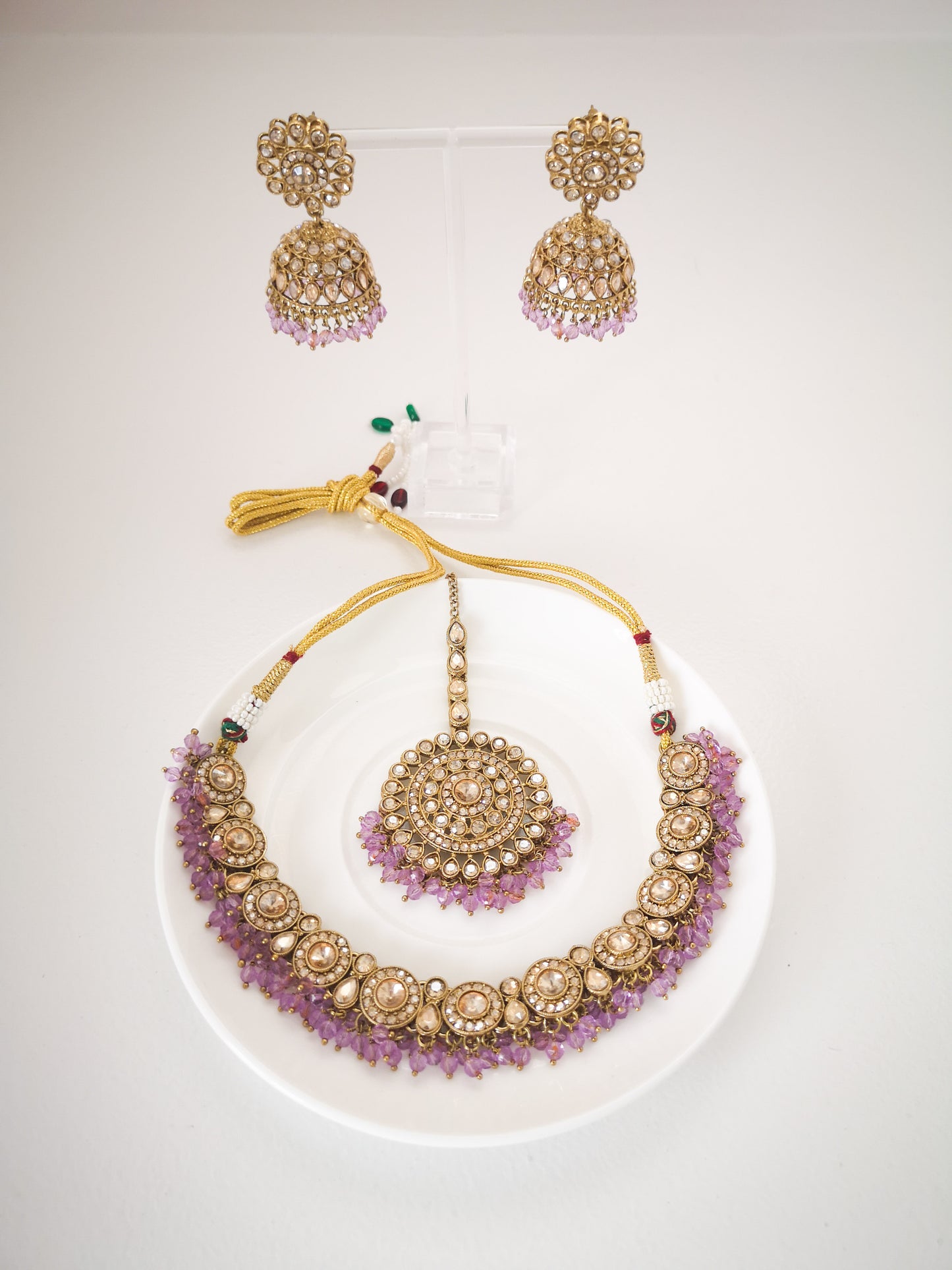 Bronze and Lavender Necklace Set with Earrings and Teeka