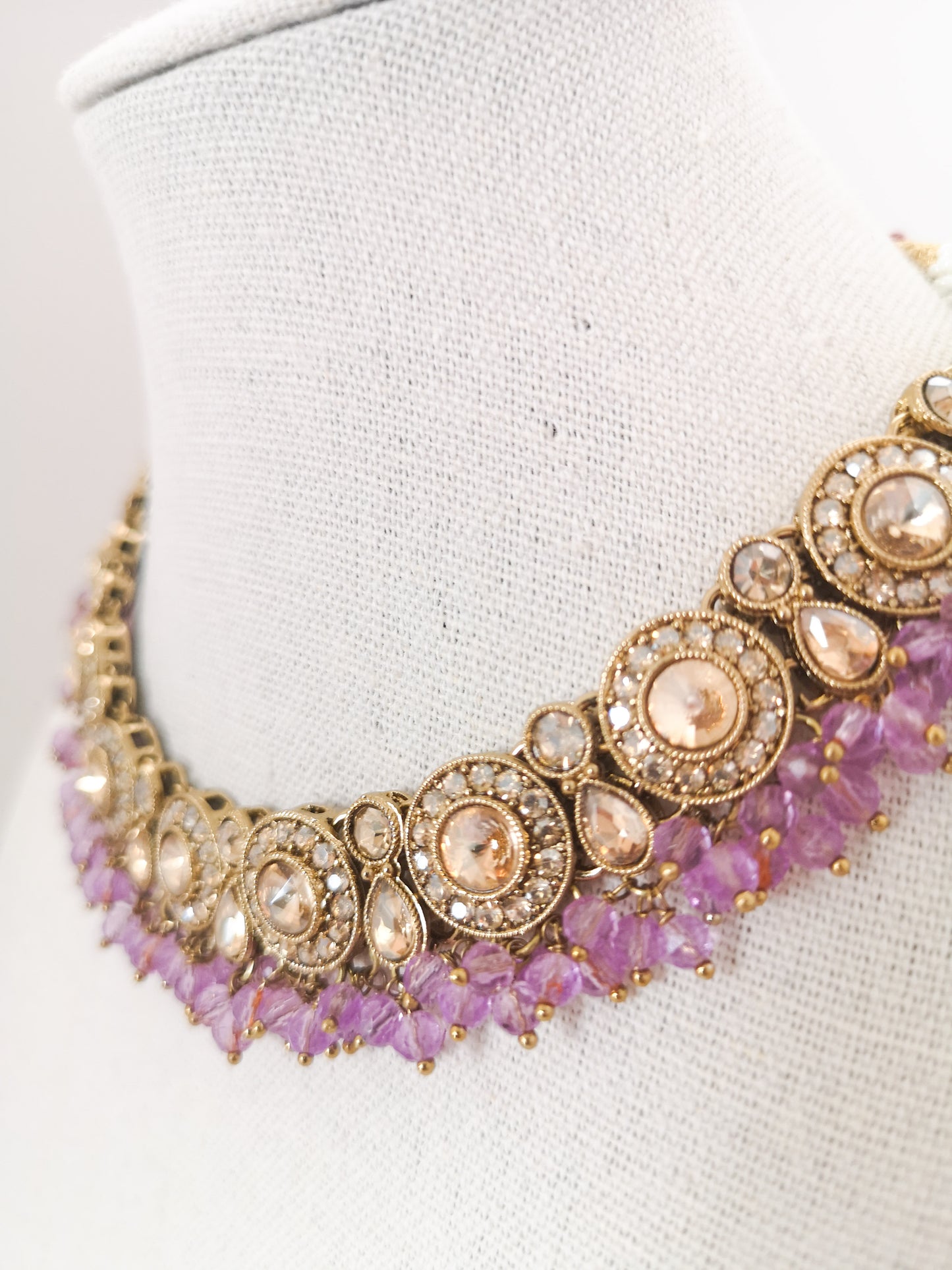 Bronze and Lavender Necklace Set with Earrings and Teeka
