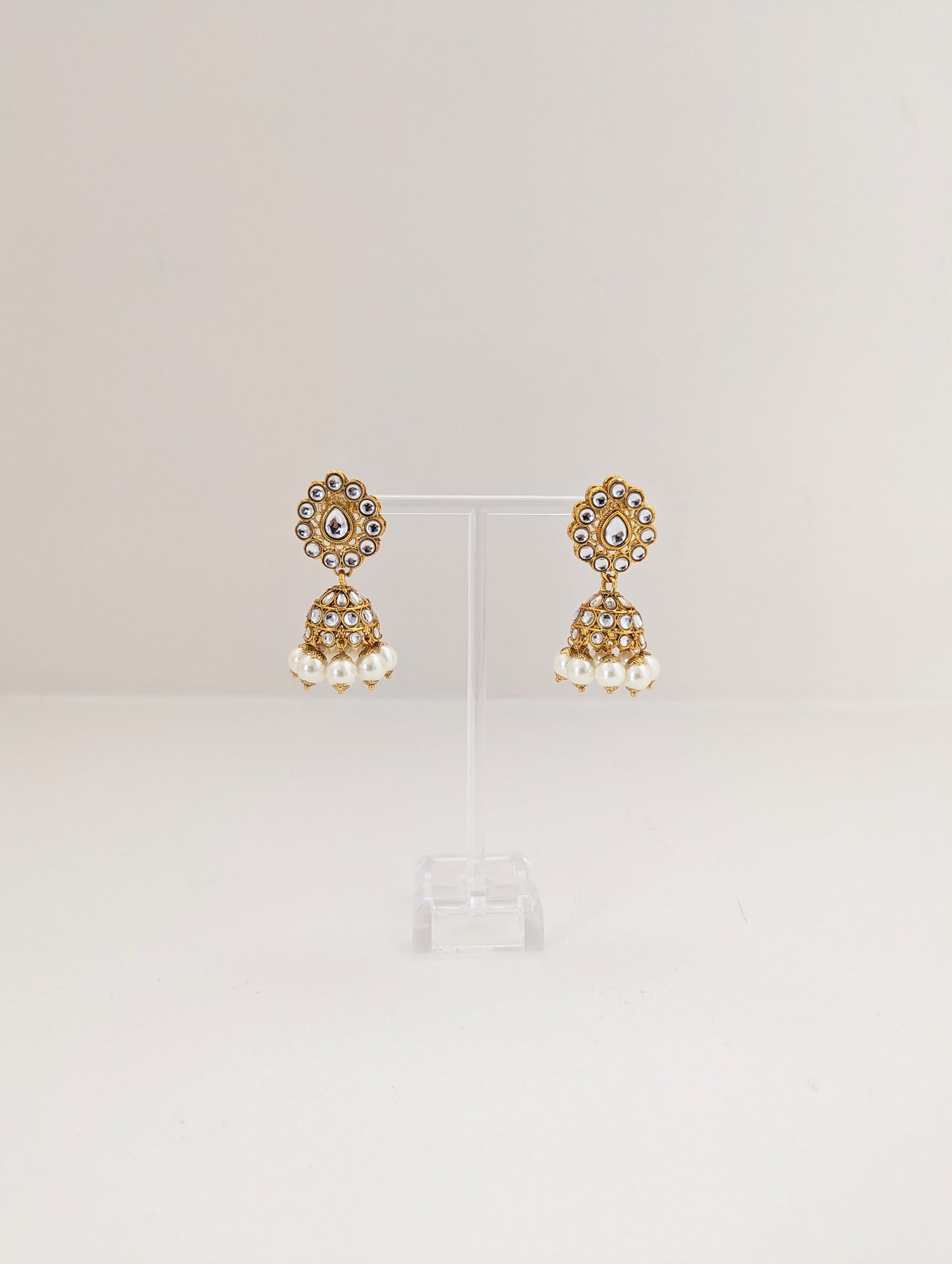 Pearl & Simulated Kundan Stone Set - Earrings, Necklace and Maang Tikka