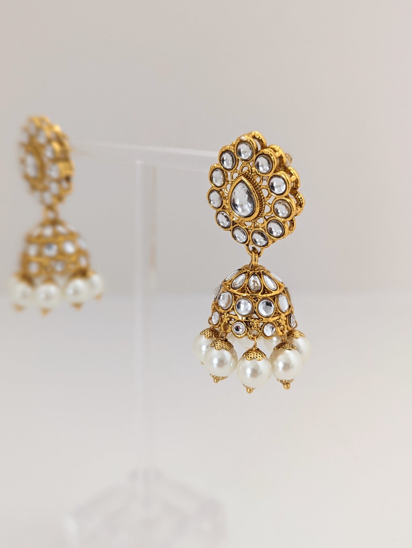 Pearl & Simulated Kundan Stone Set - Earrings, Necklace and Maang Tikka
