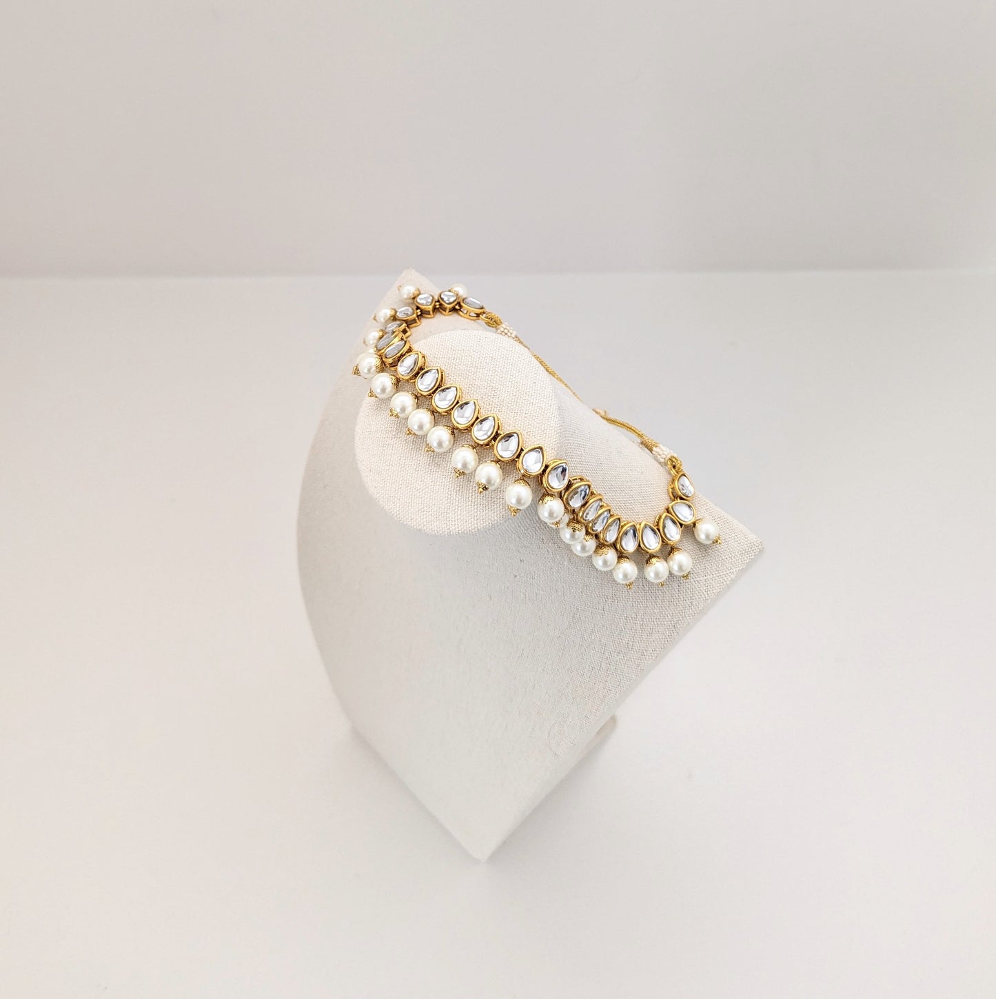 Pearl & Simulated Kundan Stone Set - Earrings, Necklace and Maang Tikka