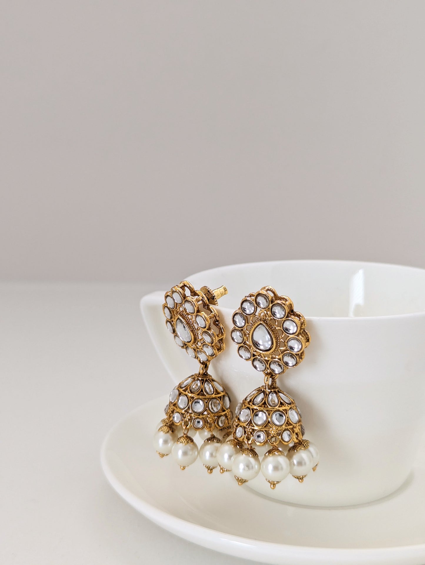 Pearl & Simulated Kundan Stone Set - Earrings, Necklace and Maang Tikka