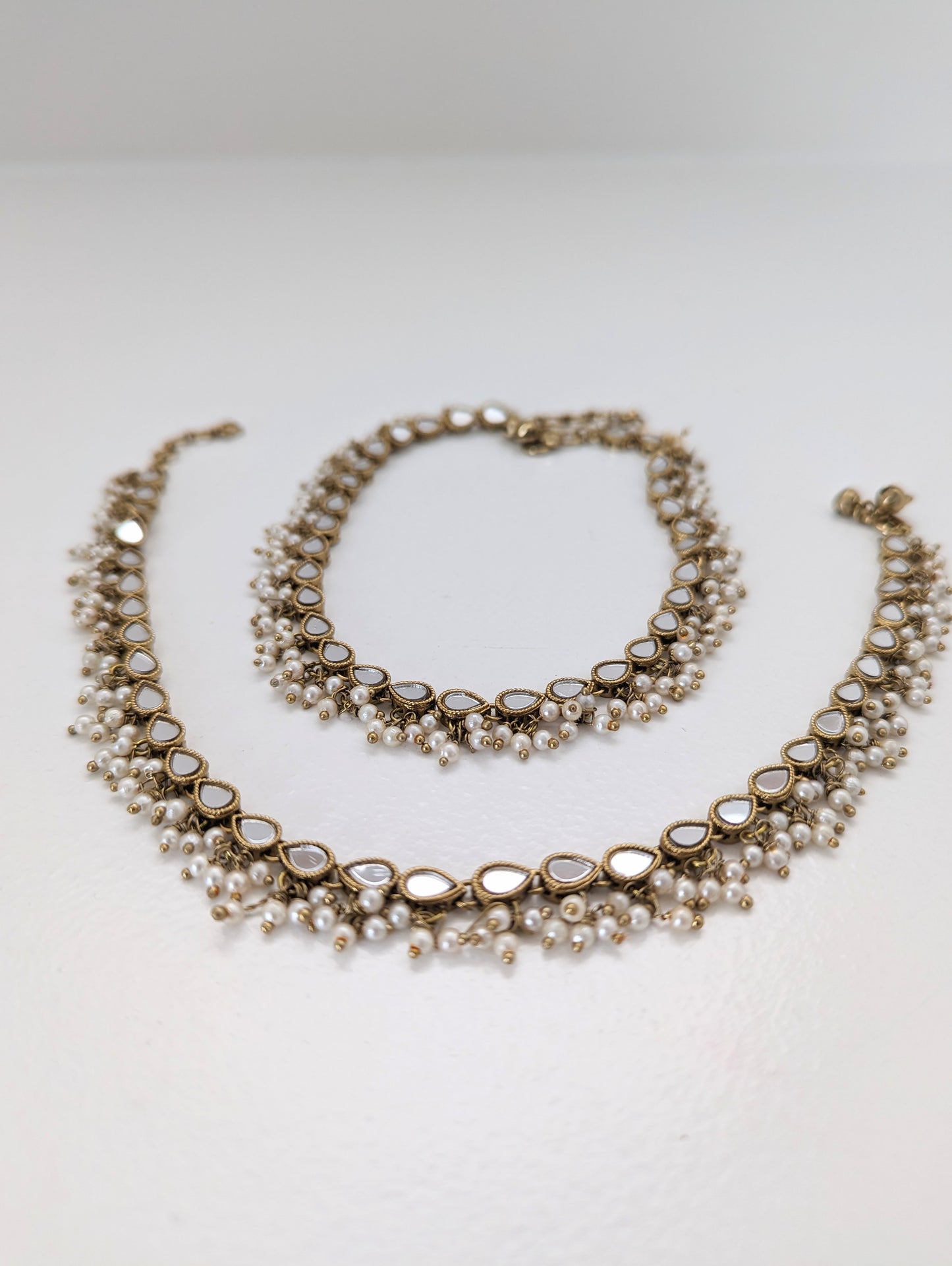 Mirror and Pearl Anklets