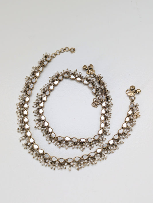 Mirror and Pearl Anklets