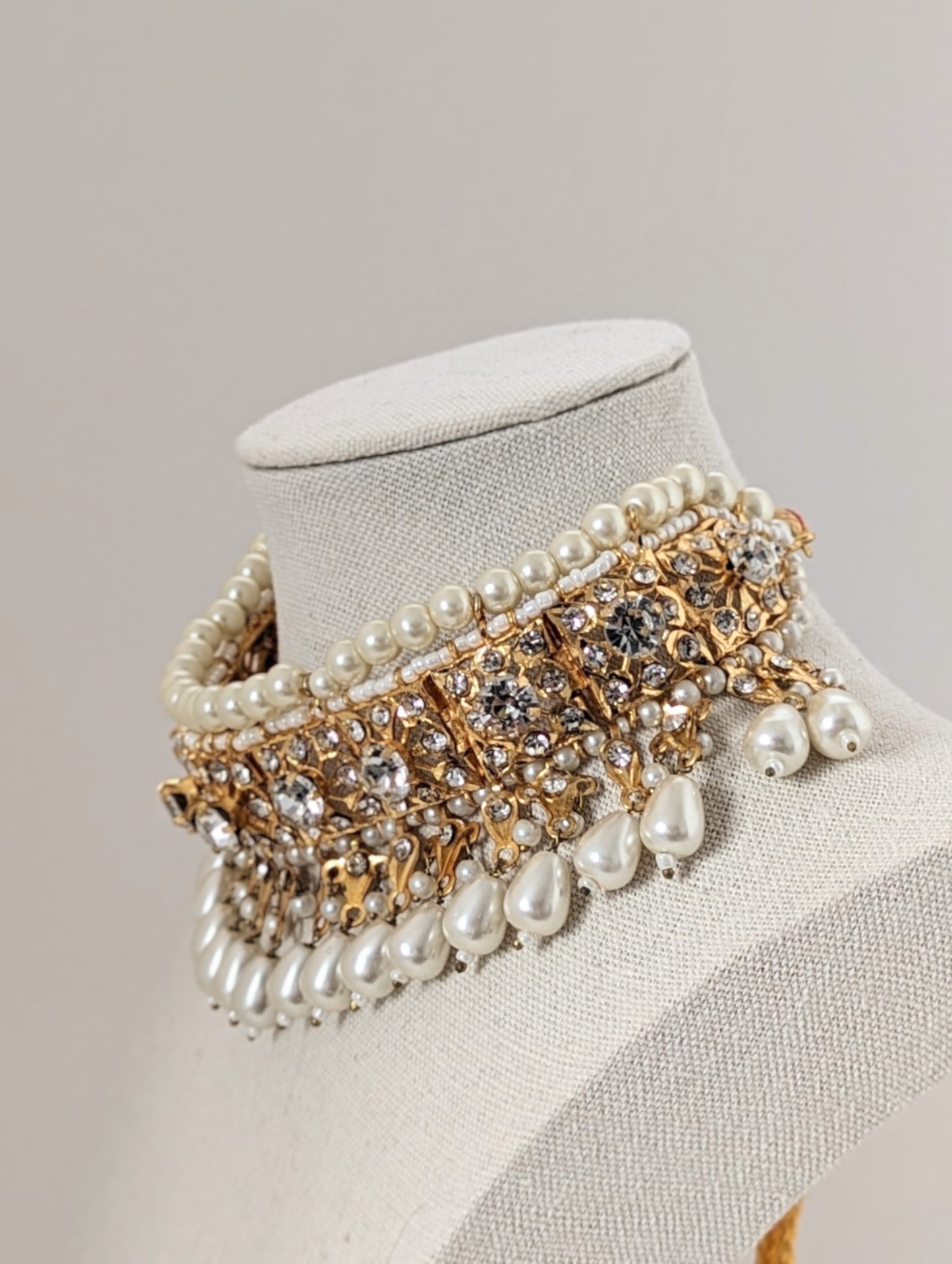 Pearls, Stones Choker Set - Earrings, Necklace and Teeka Set