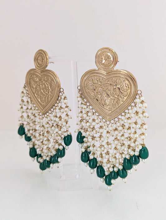 Thapa Statement Earrings - Dark Green