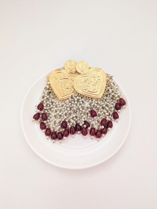 Thapa Statement Earrings - Burgundy