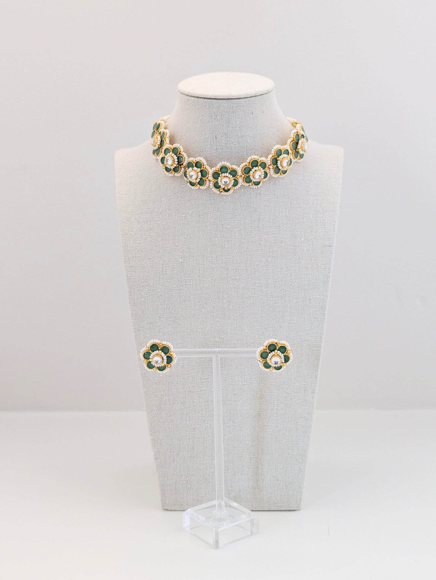 Pachi Kundan Set - Sage Blossom (NOT Dark Green or Emerald)