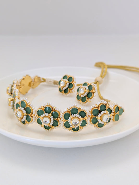 Pachi Kundan Set - Sage Blossom (NOT Dark Green or Emerald)