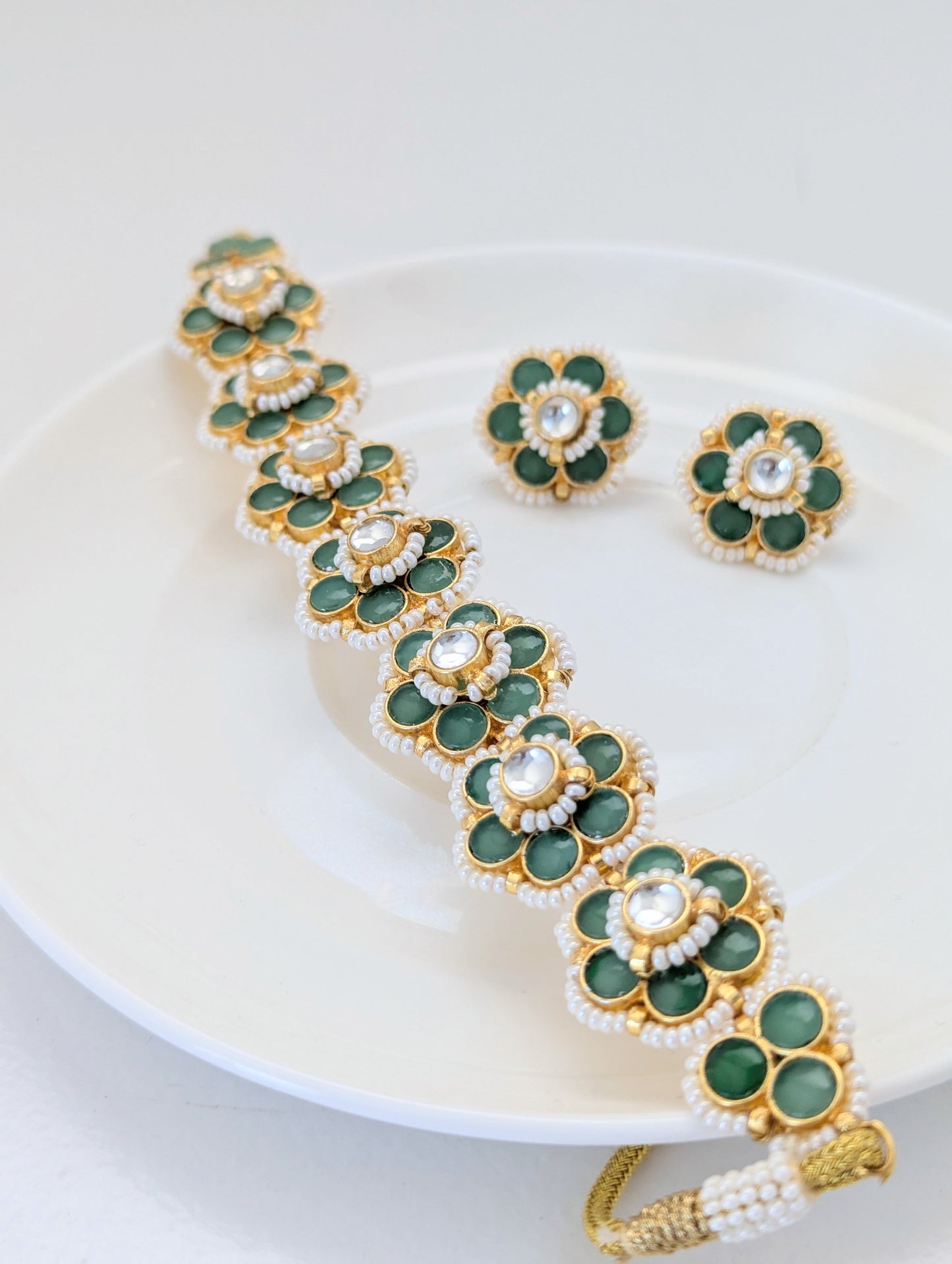Pachi Kundan Set - Sage Blossom (NOT Dark Green or Emerald)