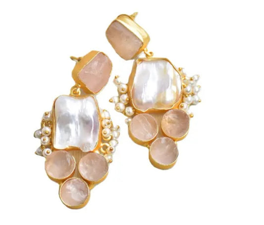 Classic Mimi Freshwater Pearl Earrings, Gold Plated - Light Pink
