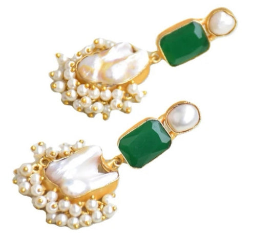 Classic Mimi Fresh Water Pearls Earrings, Gold Plated - Green