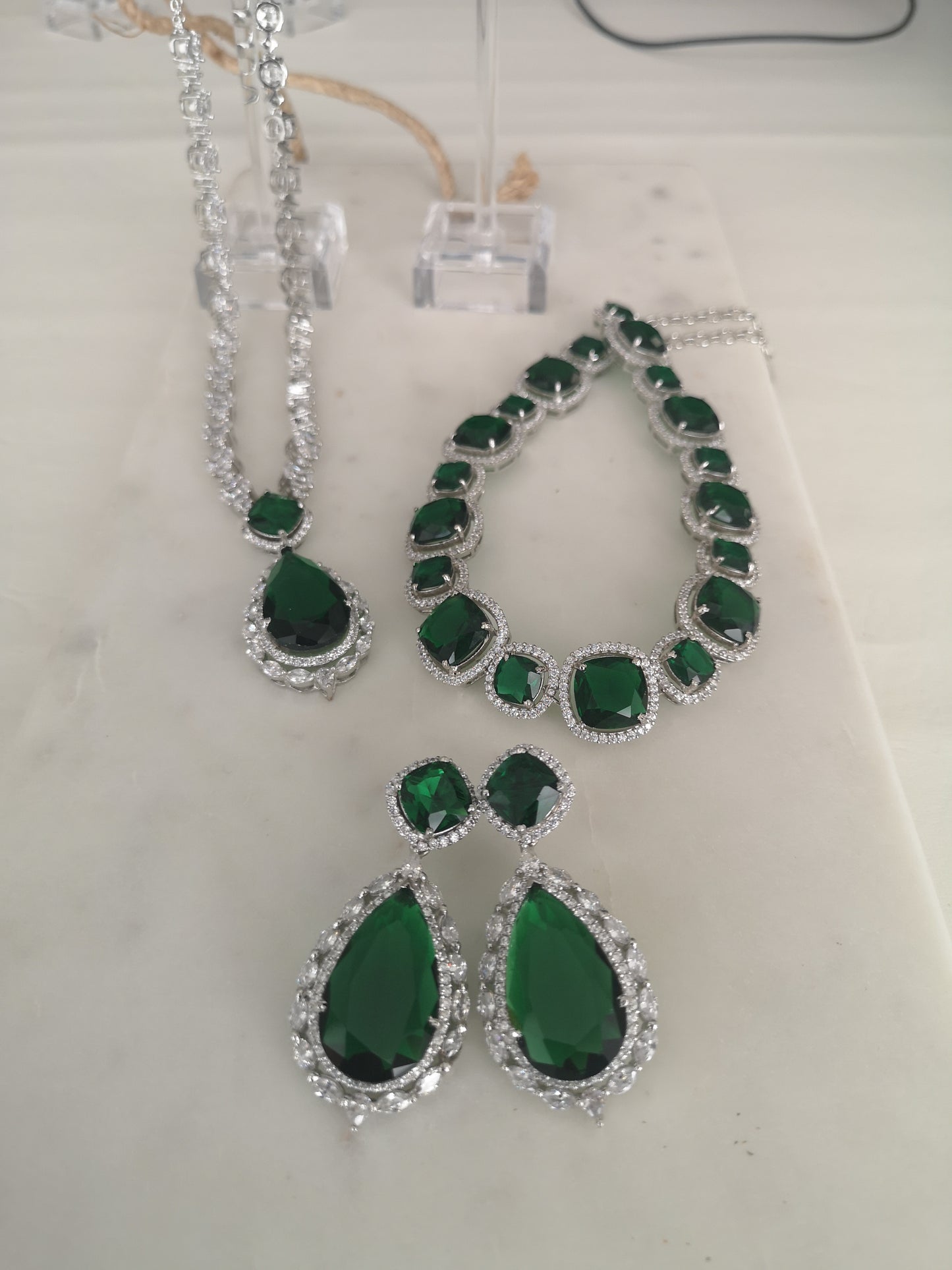 Stone Set  - Dark Green (Choker Necklace, Pendant Necklace and Earrings)