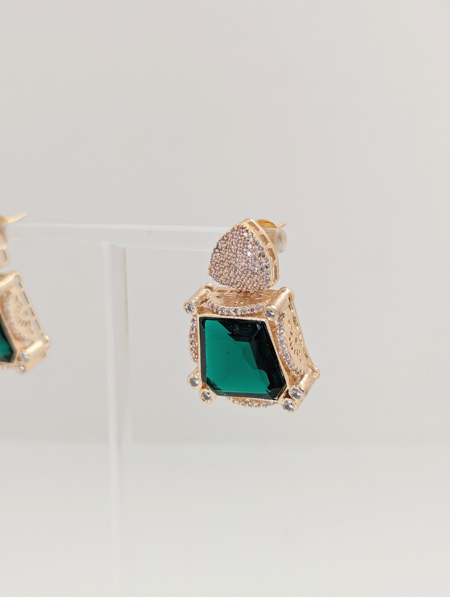 Prismatic Stone Earrings - Dark Green