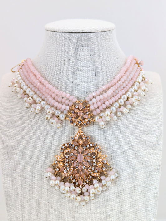 Rose Pearl Set with Rhinestones