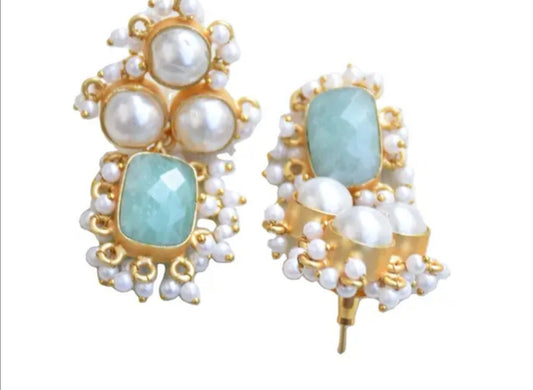 Classic Mimi Freshwater Pearl Earrings, Gold Plated - Light Blue