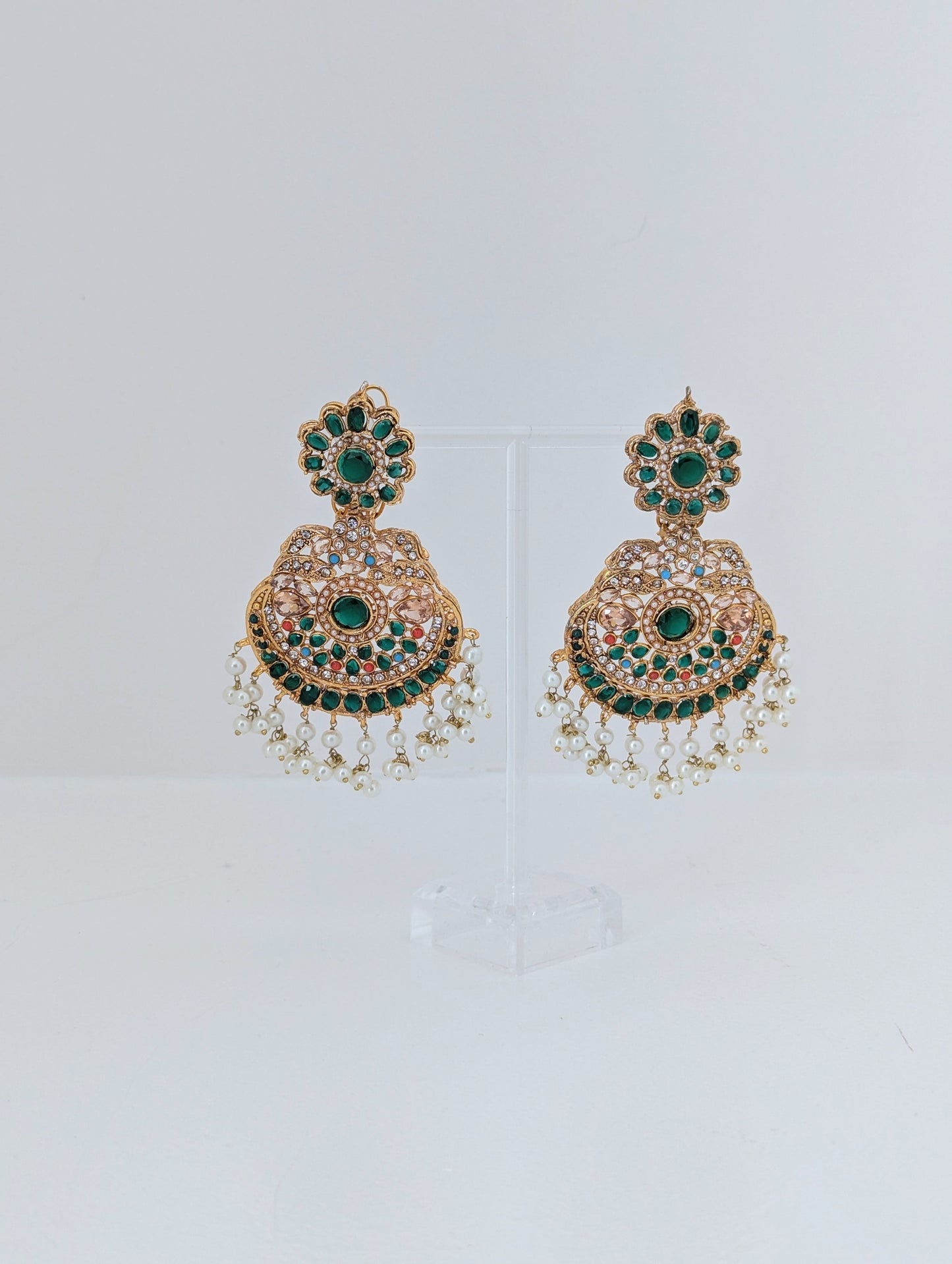 Set - Maang Tikka and Earrings Set - Dark Green