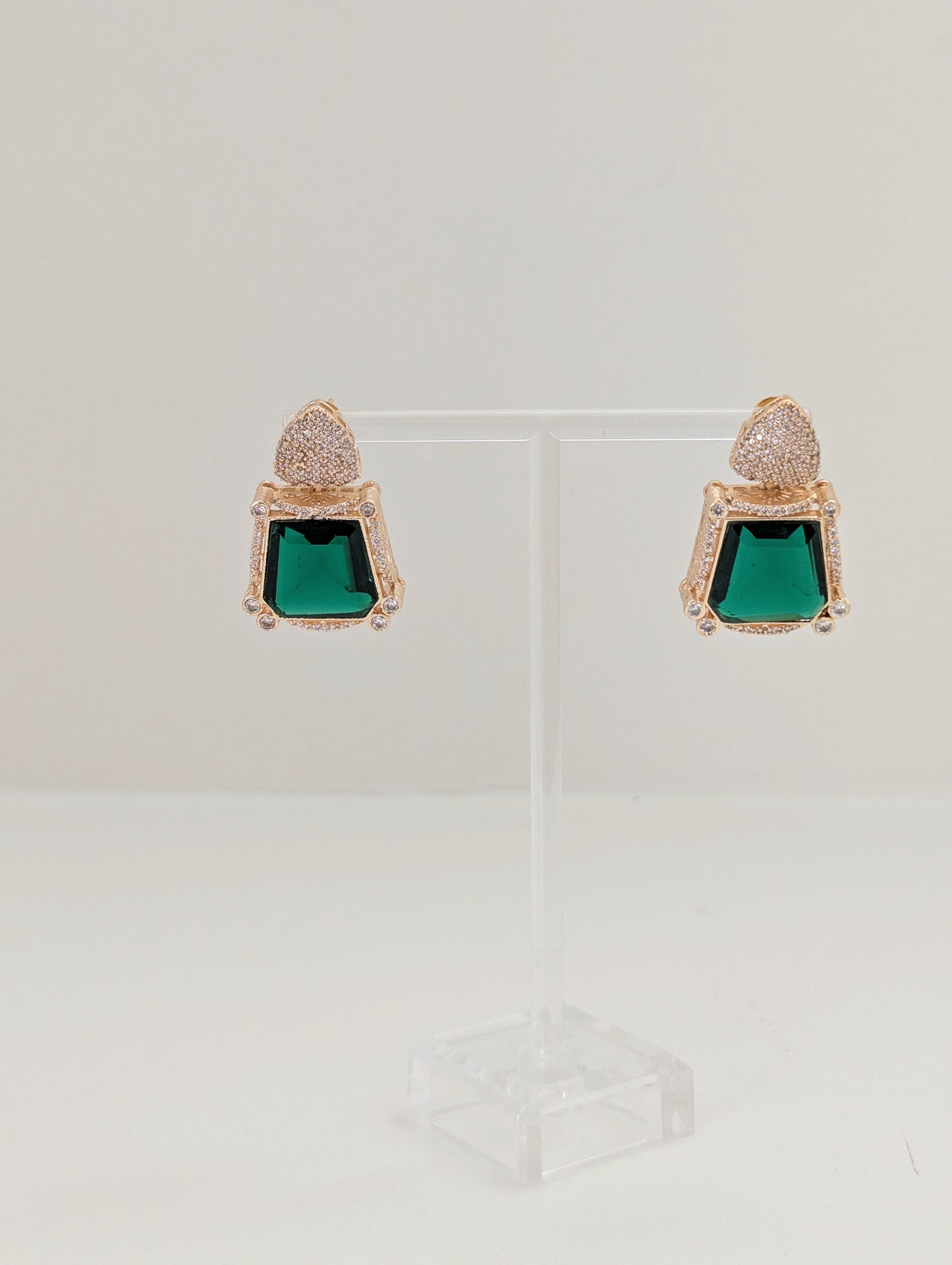 Prismatic Stone Earrings - Dark Green
