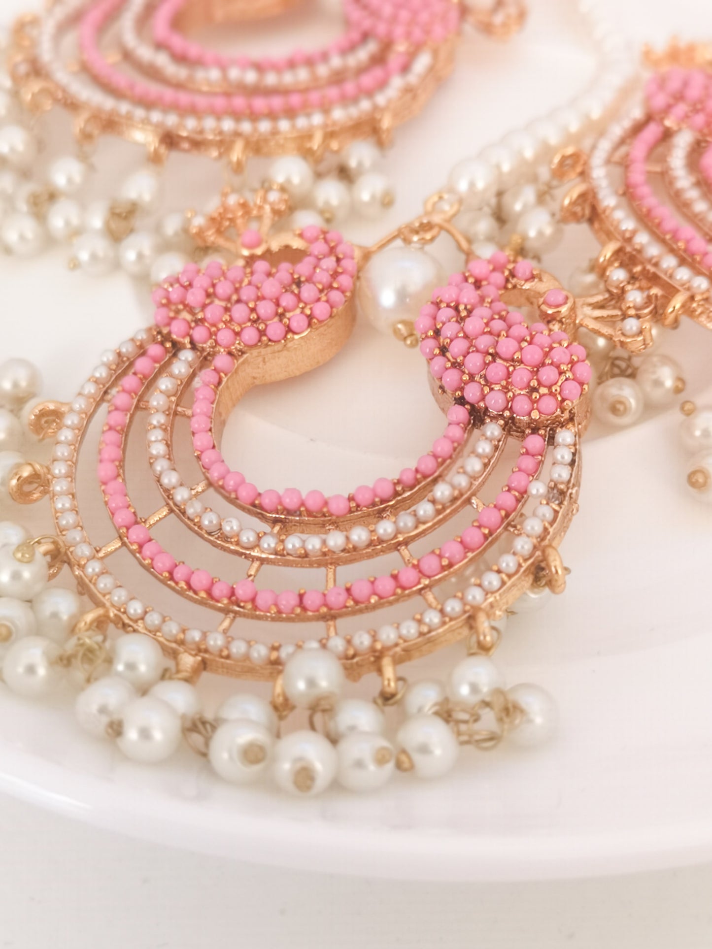 Chaand baali and teeka set - Candy Pink, Light Pink and Beige