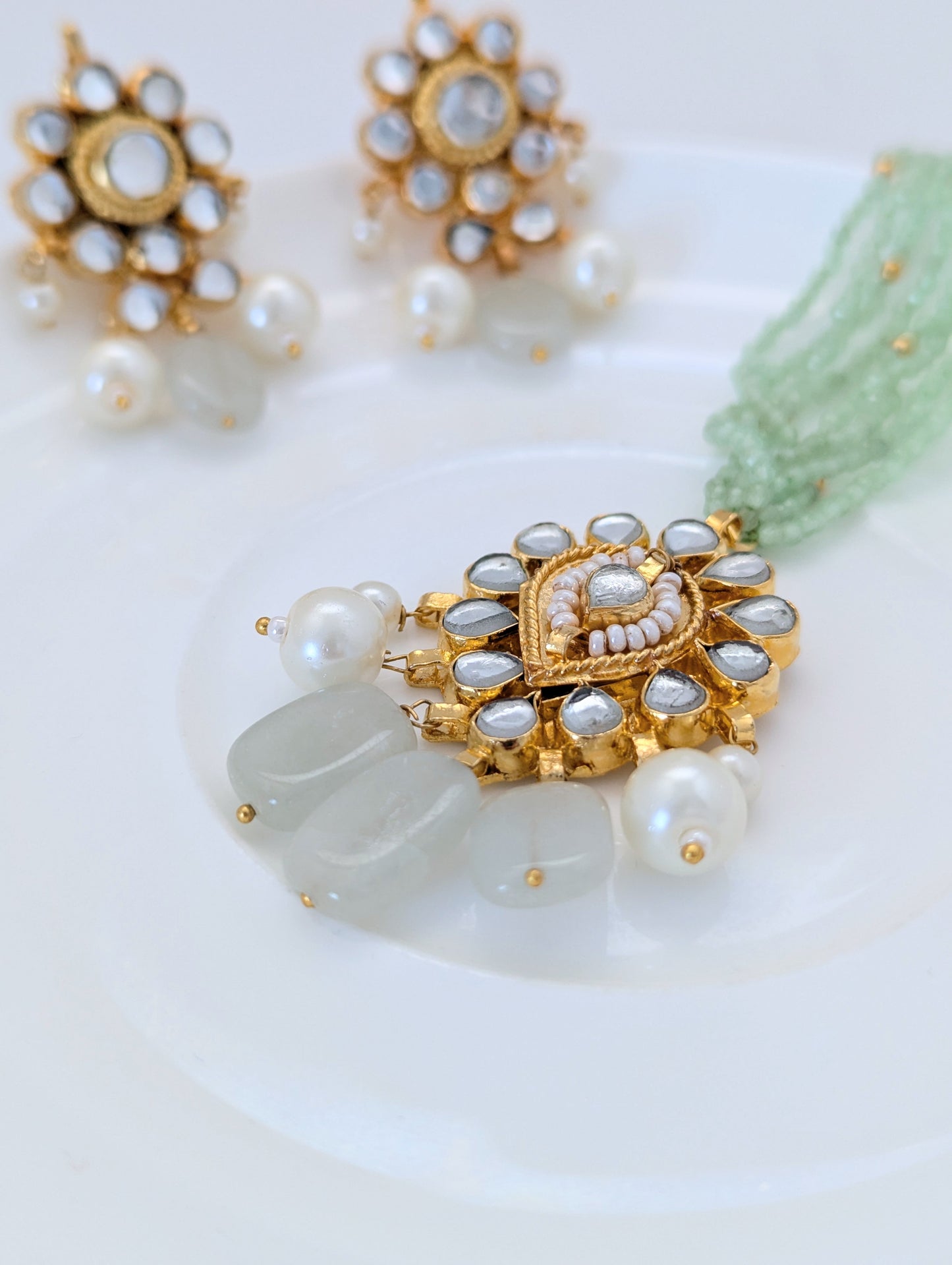 Pachi Kundan Set - Mint Green