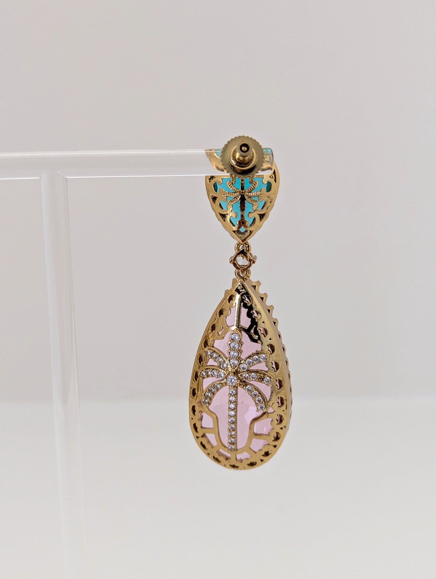 Elysia Earrings - Pink and Dark Green
