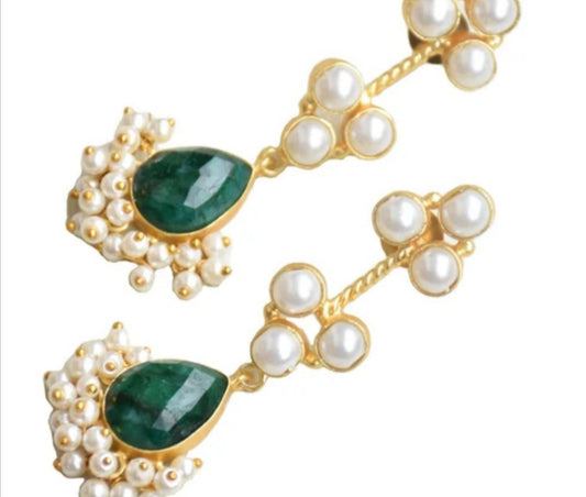 Classic Mimi Freshwater Pearl Earrings, Gold Plated - Green