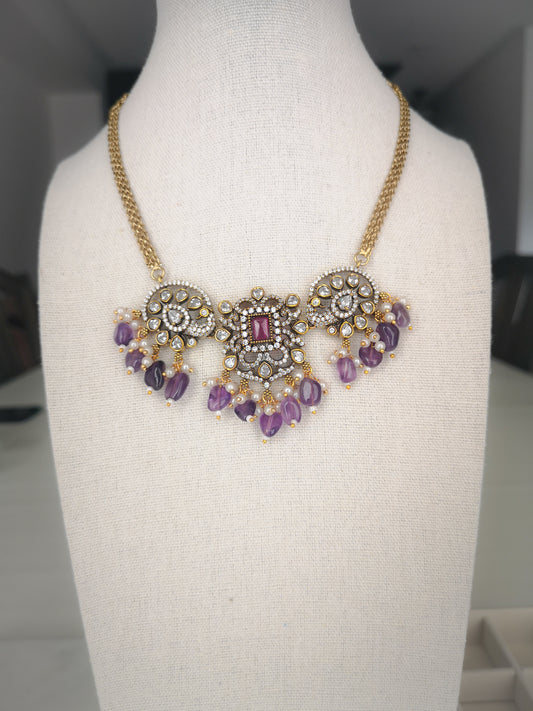 Victorian Choker Set - Purple (Earrings and Necklace) 15"inch