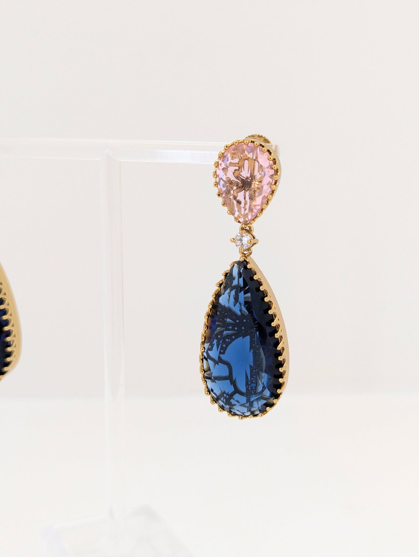 Elysia Earrings - Pink and Dark Blue