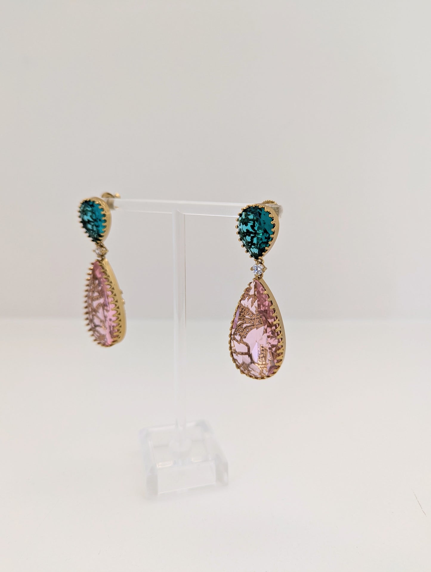Elysia Earrings - Pink and Dark Green