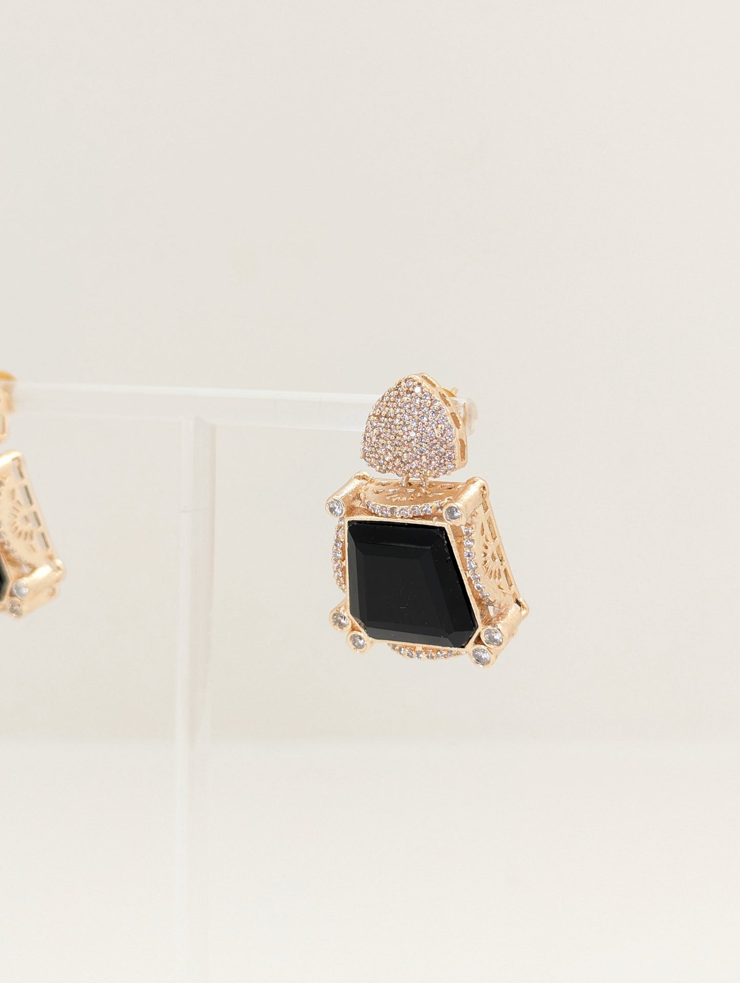 Prismatic Stone Earrings - Black