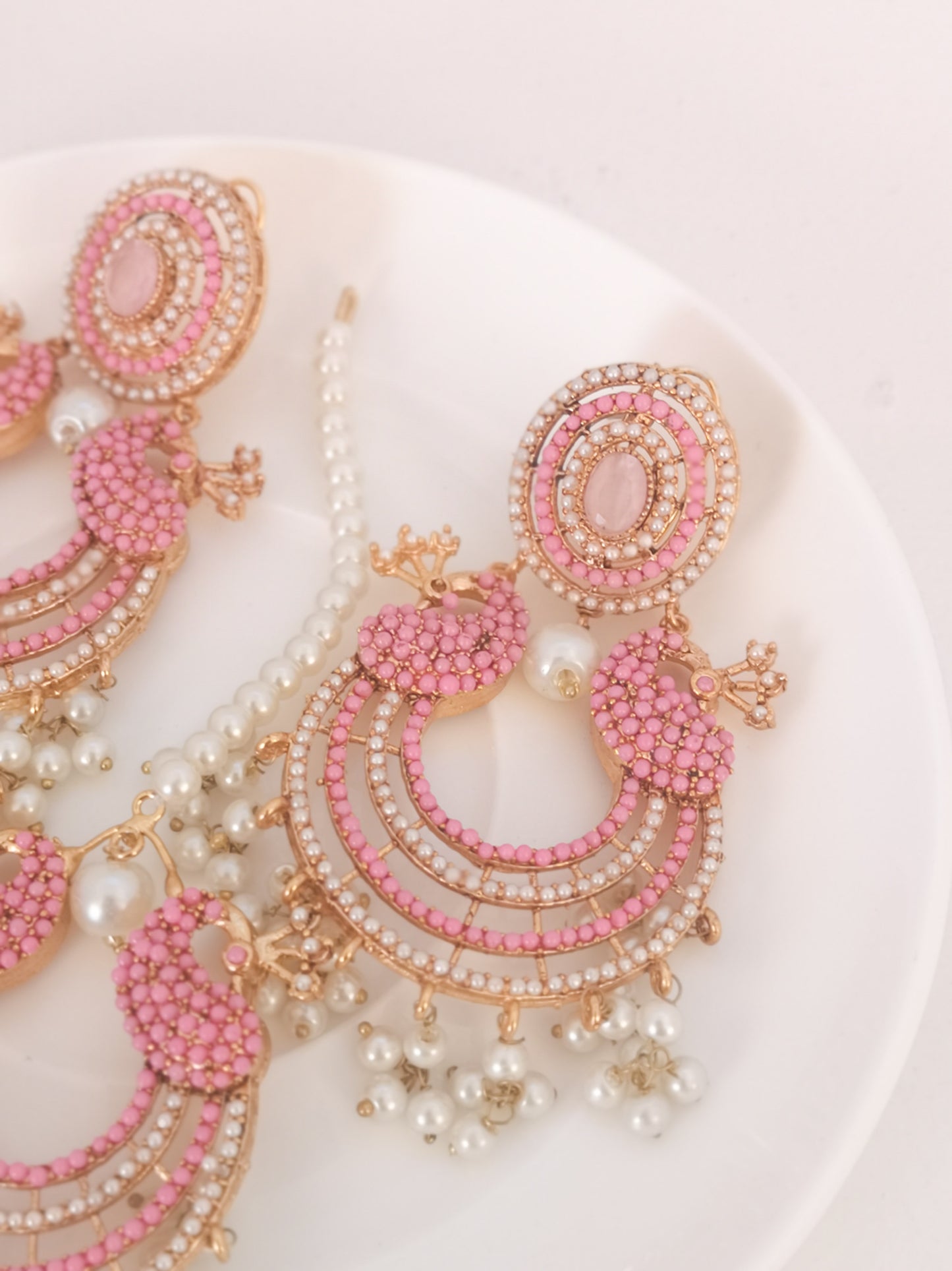 Chaand baali and teeka set - Candy Pink, Light Pink and Beige