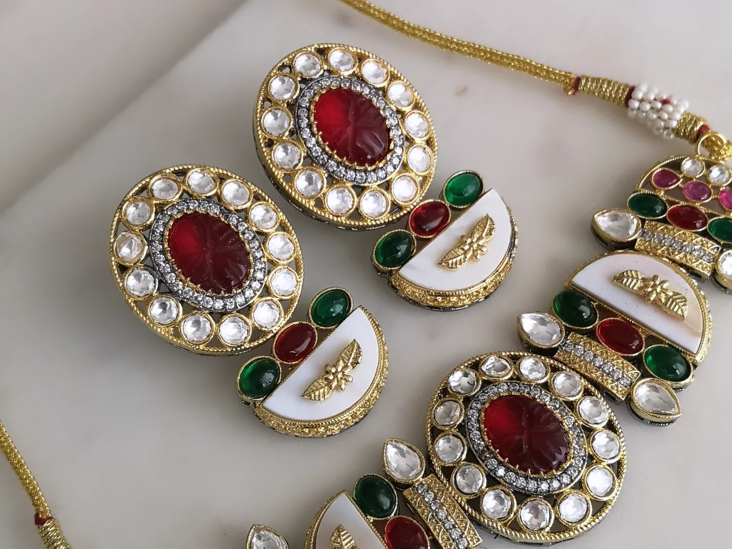 Choker Set - Red and Green - (Earrings and Necklace)