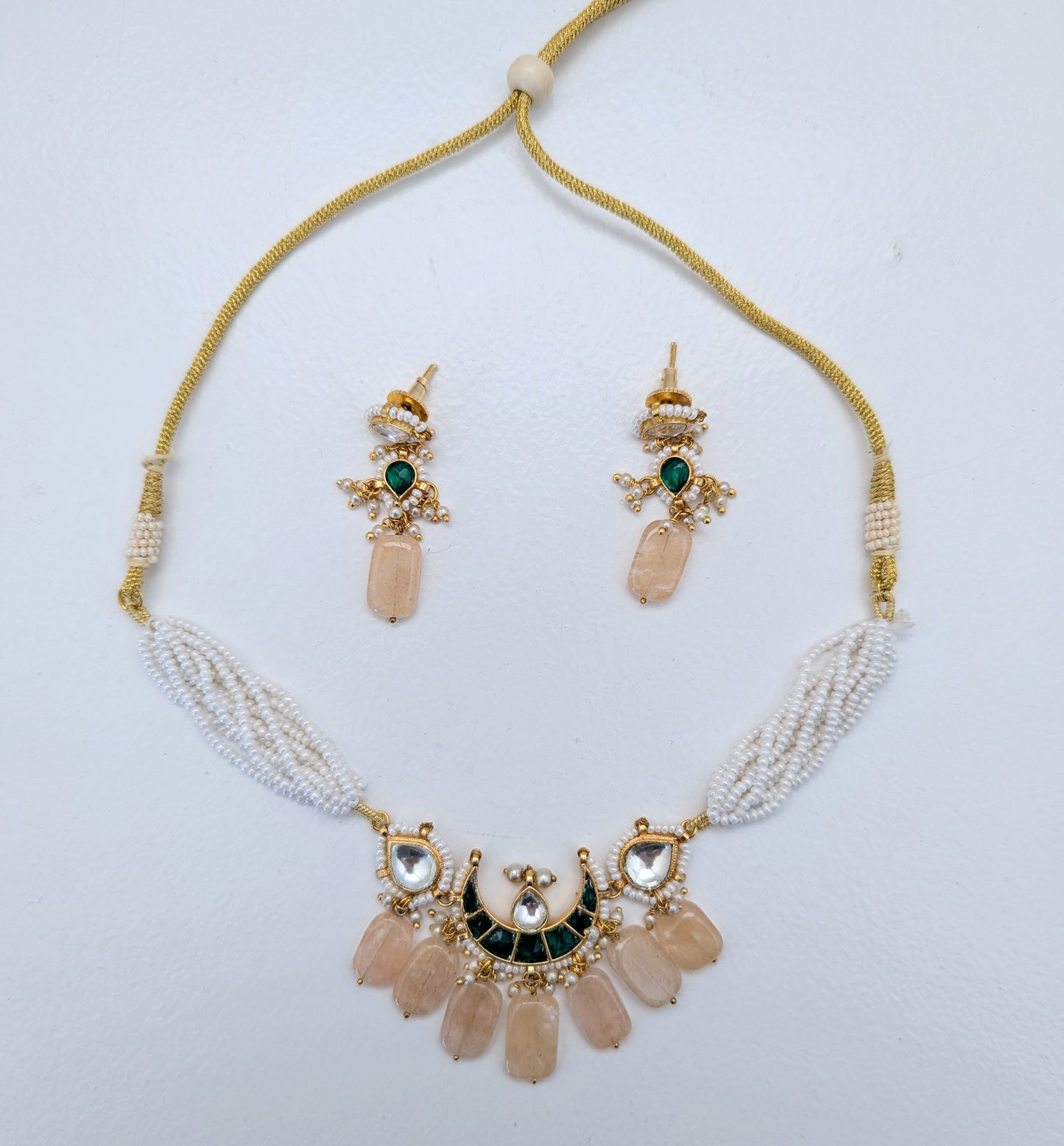 Pachi Kundan Set - Emerald Moonlight