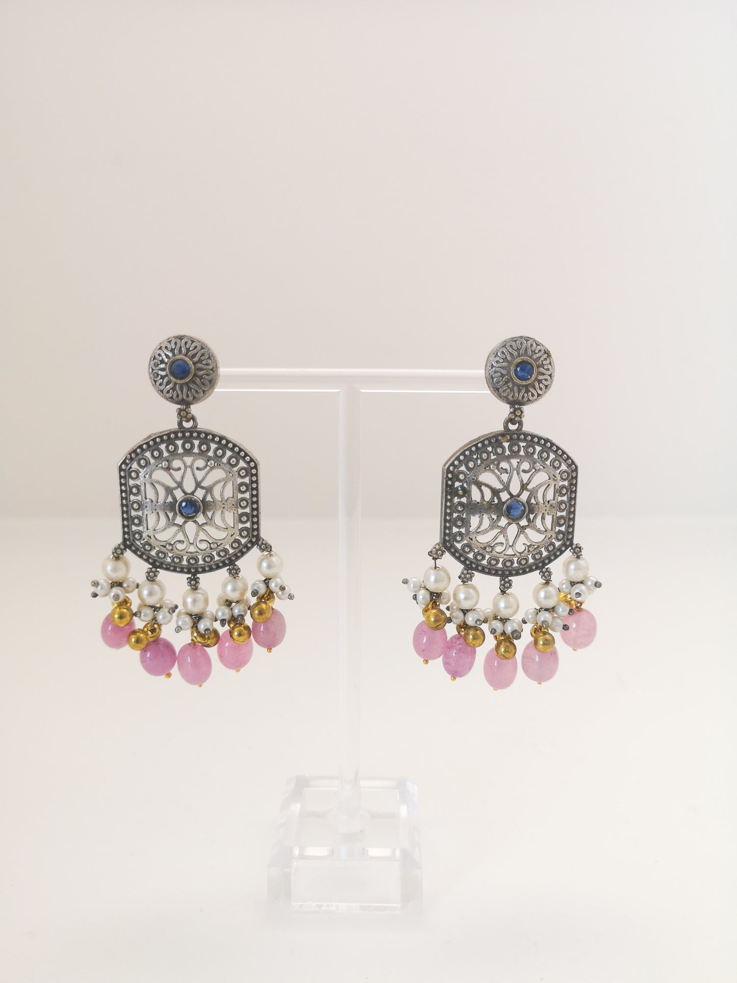 Earrings - Grey, Pink and Navy