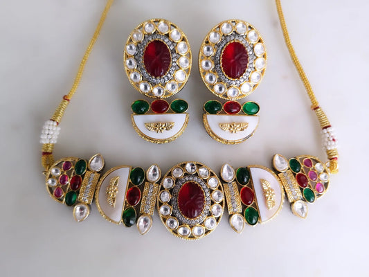 Choker Set - Red and Green - (Earrings and Necklace)