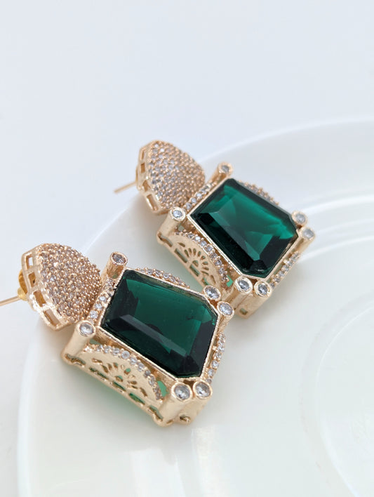 Prismatic Stone Earrings - Dark Green