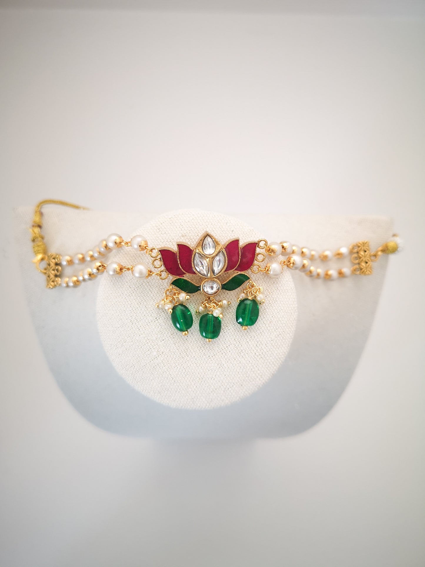 Lotus Choker Set (Necklace and Earrings) - Magenta and Green