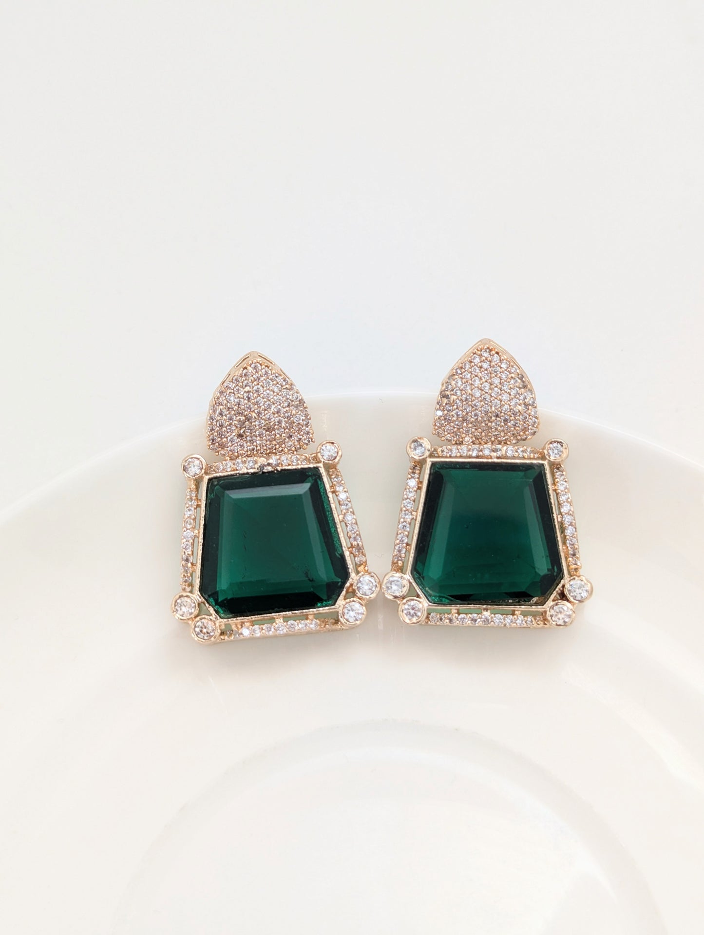 Prismatic Stone Earrings - Dark Green