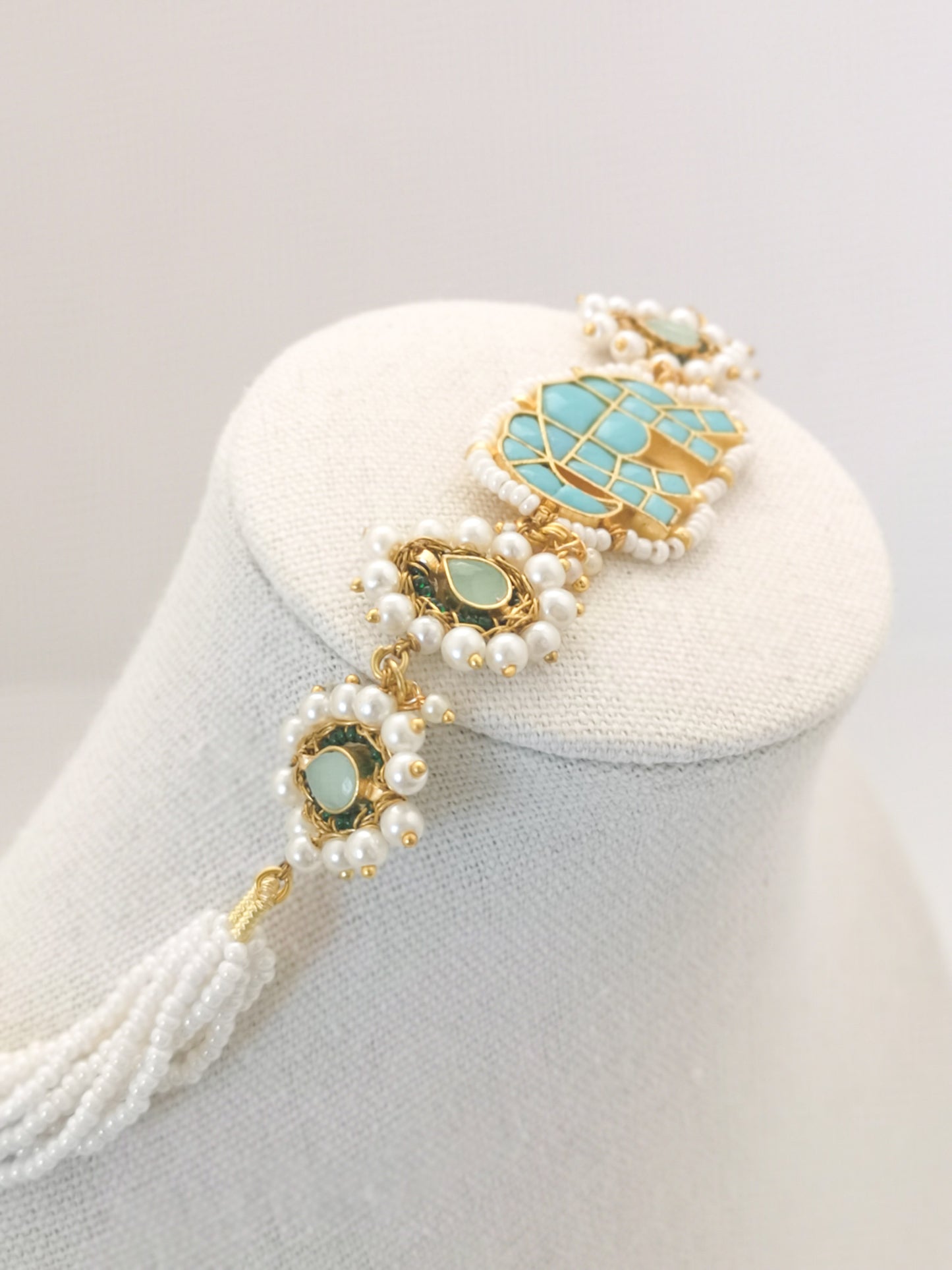 Pachi Kundan Set - Light Blue, Sage Green and Beige