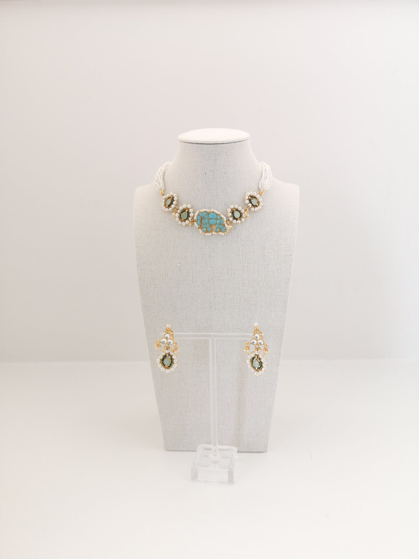 Pachi Kundan Set - Light Blue, Sage Green and Beige