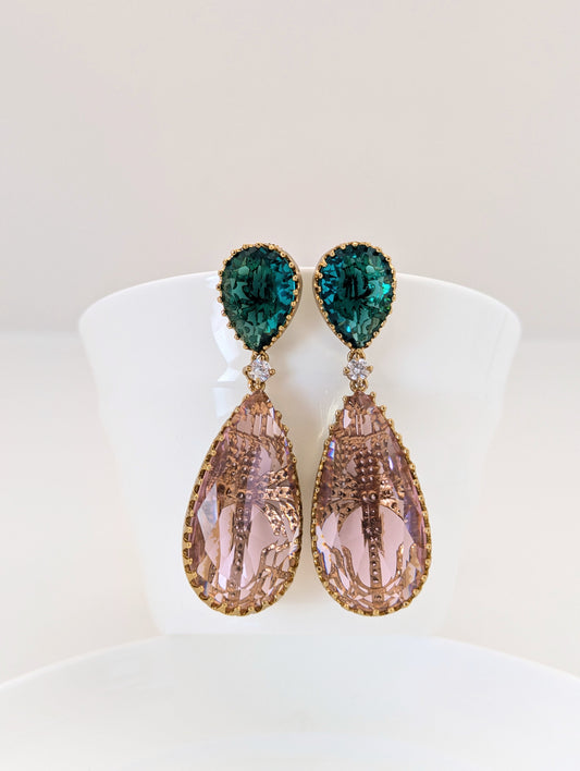 Elysia Earrings - Pink and Dark Green