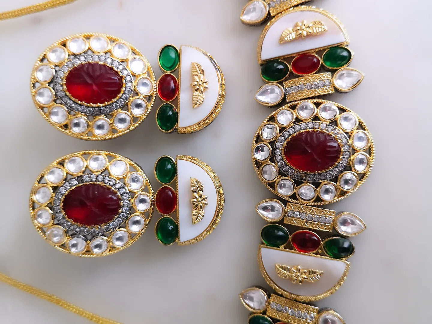 Choker Set - Red and Green - (Earrings and Necklace)