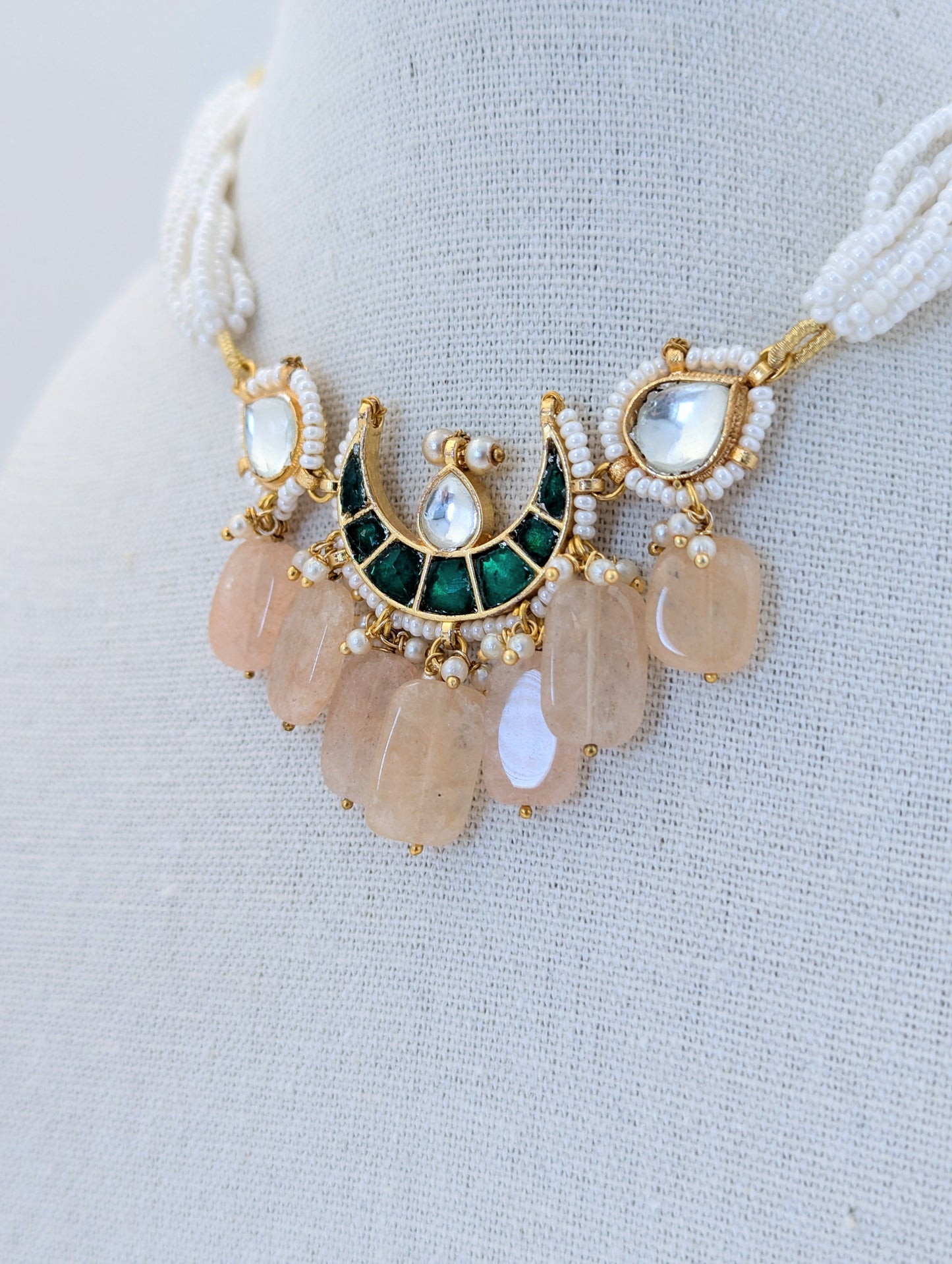 Pachi Kundan Set - Emerald Moonlight