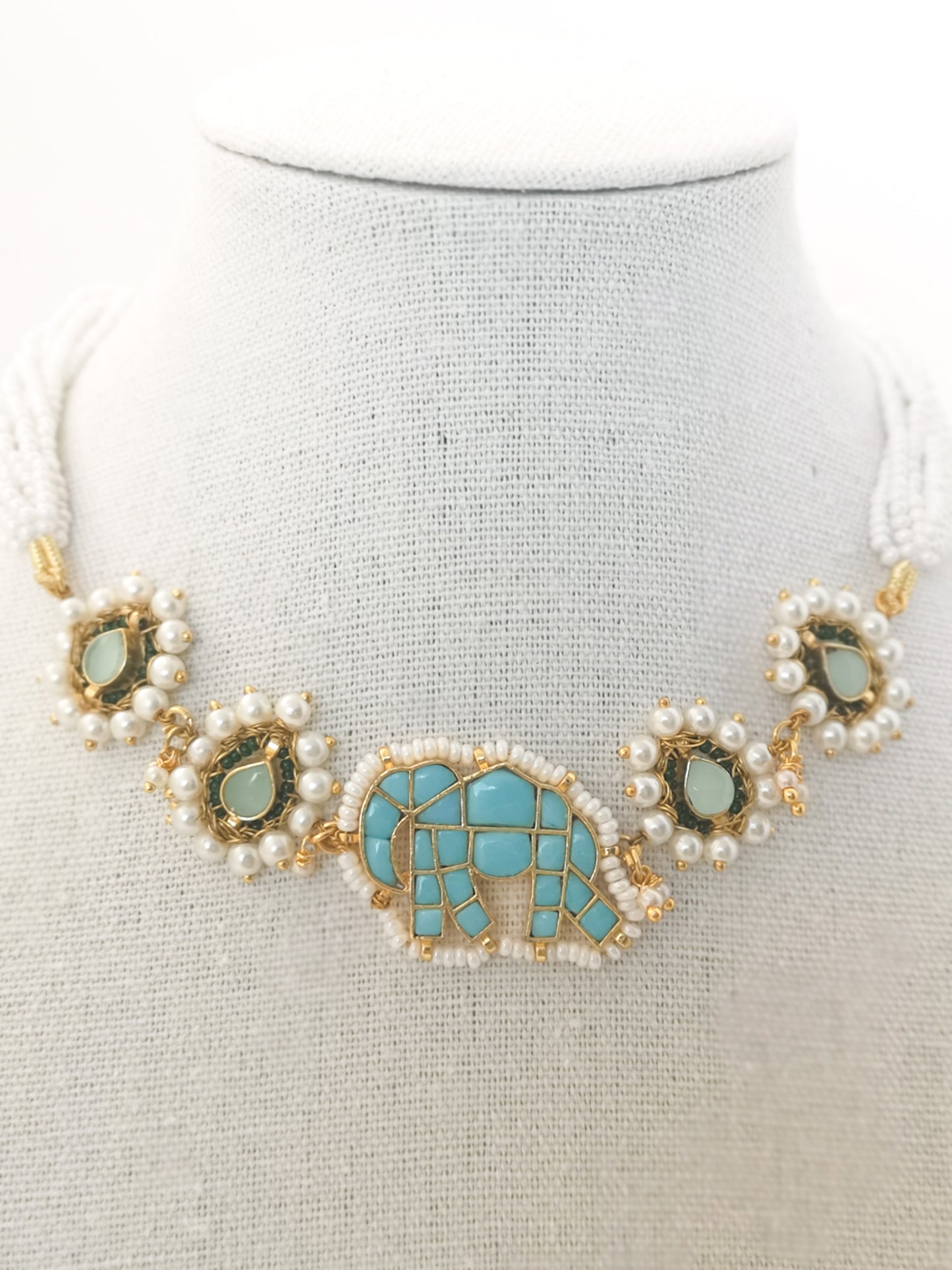 Pachi Kundan Set - Light Blue, Sage Green and Beige