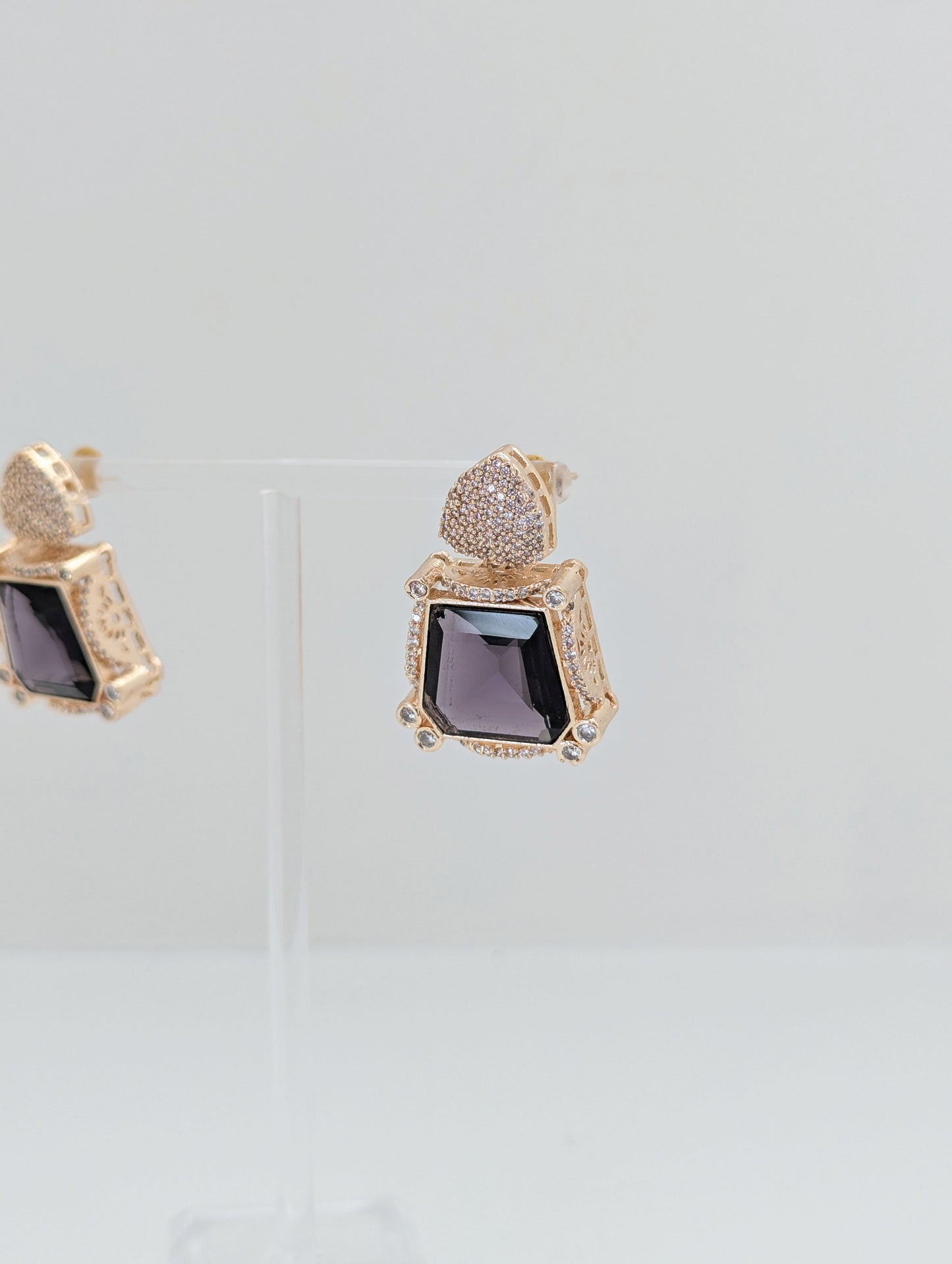 Prismatic Stone Earrings - Purple