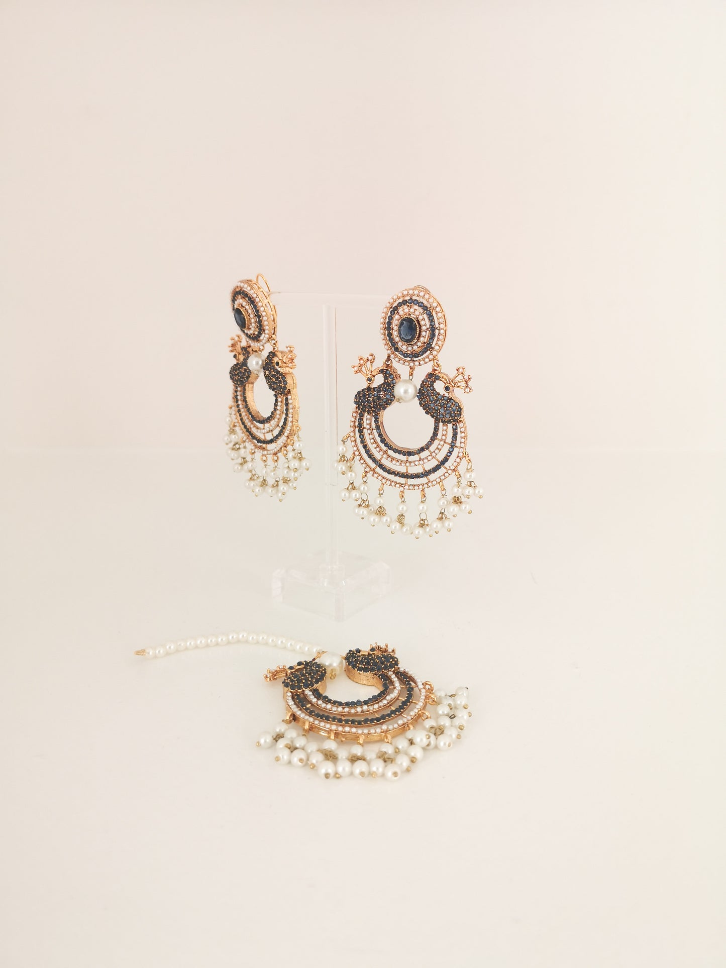Chaand Baali and Teeka Set - Dark Blue