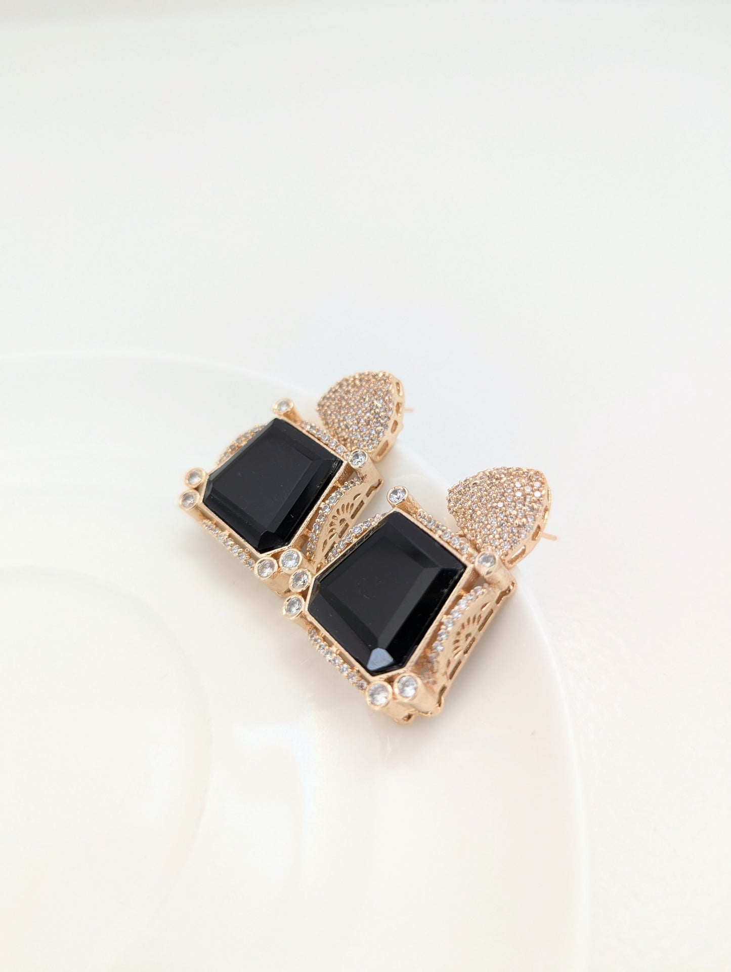 Prismatic Stone Earrings - Black