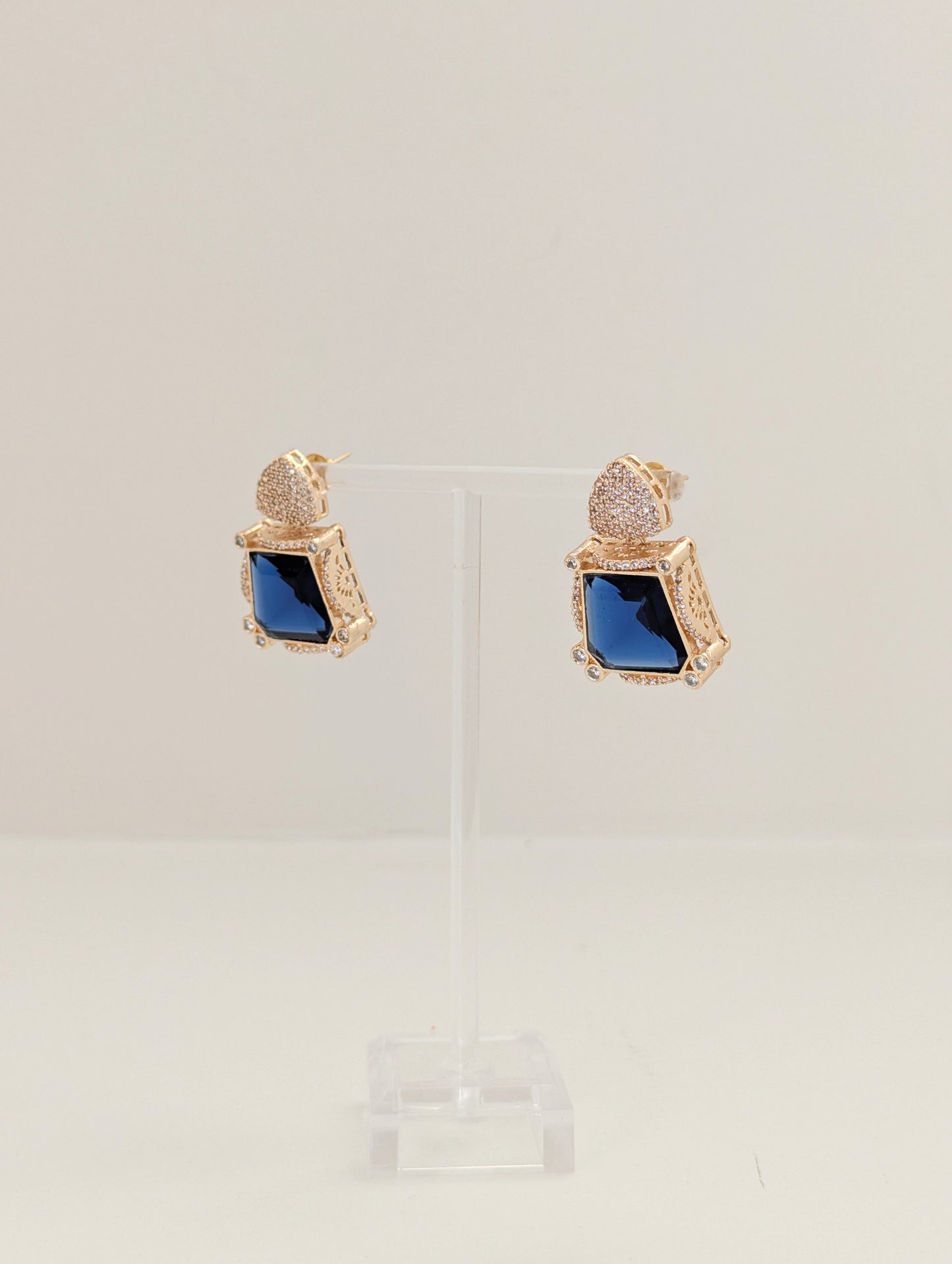 Prismatic Stone Earrings - Dark Blue